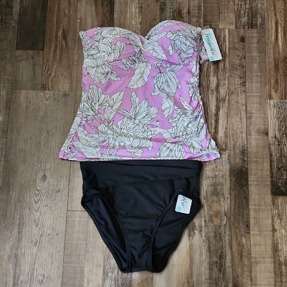 Freshwater Fine Lilac Twist Bandeaukini & Black Crossover High Waist Bottom Med - Picture 1 of 12